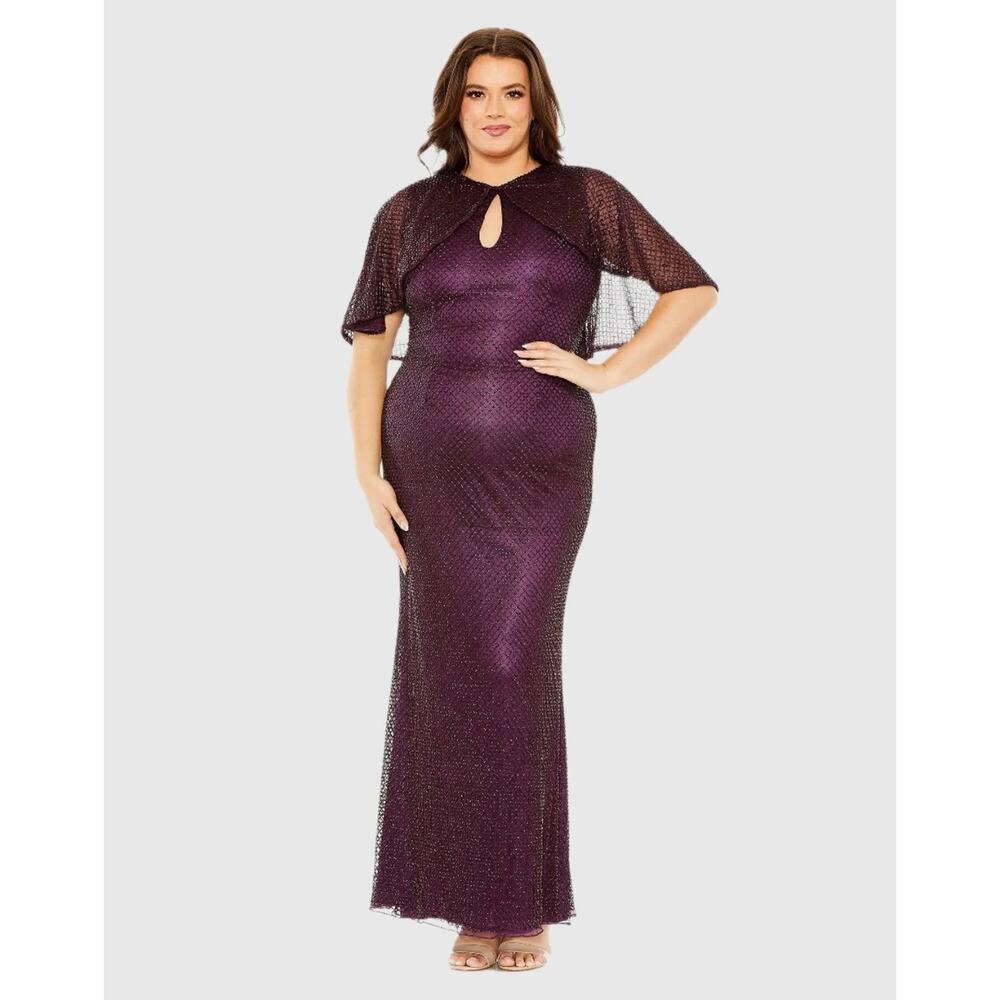 Mac Duggal Beaded Cape Sleeve Embellished Dress in amethyst Size 18W